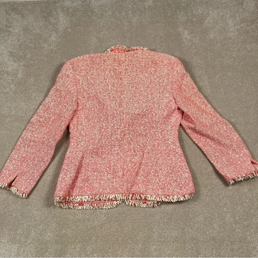 Feraud Pink/Cream Tweed 2 Button Blazer Fringe Hem Vintage Hungary Women's 6